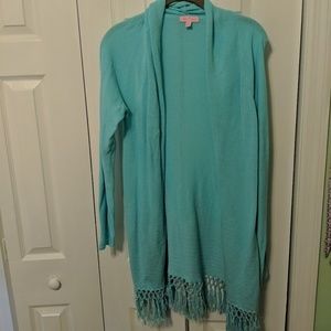 Lily Pulitzer mid thigh fringe cardigan sky blue